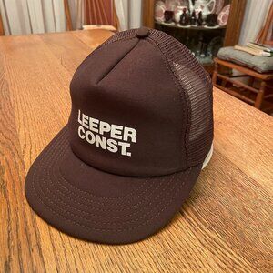 Vintage Leeper Construction Brown Snapback Mesh Back Trucker Hat Made in USA